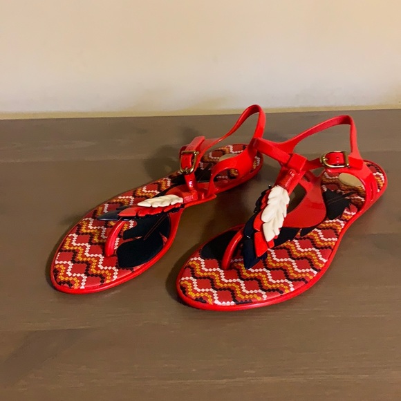 Melissa “Feathers” Red, Blue, and White Jelly Sandals - Women’s Size 7 - Picture 2 of 6